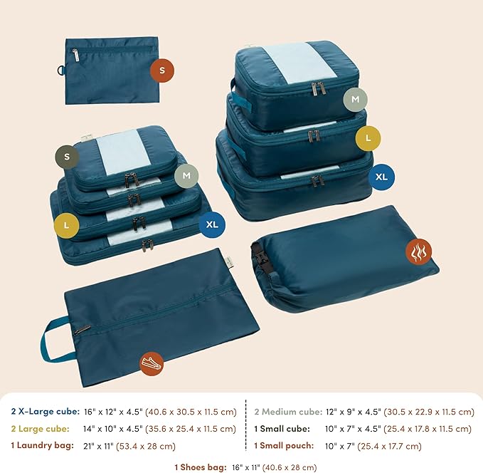 10-Pack Large Compression Packing Cubes for Travel - Lightweight Compression Packing Cube Set, Water-Resistant Luggage Organizer Bags & Suitcase Organizers, Travel Cubes for Carry-On, Checked Luggage