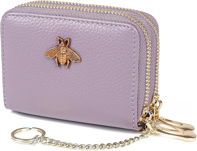 imeetu RFID Credit Card Holder, Small Leather Zipper Card Case Wallet for Women
