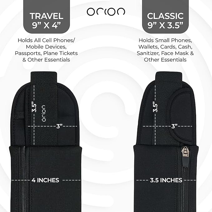 The Belt of Orion Slim Running Belt for Men & Women – No-Bounce Waist Pack with 3 Zippered Pockets, Adjustable Phone & Money Belt for Running, Workouts, Hiking (9” × 3.5”)
