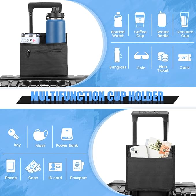 ZHCHG 2 Pack Luggage Travel Cup Holder Attachment for Suitcase Drink Carrier Caddy, Coffee Mug and Tumblers, Traveler Carry on Hands Free Accessory- Gifts for Flight Attendants Travelers Accessories