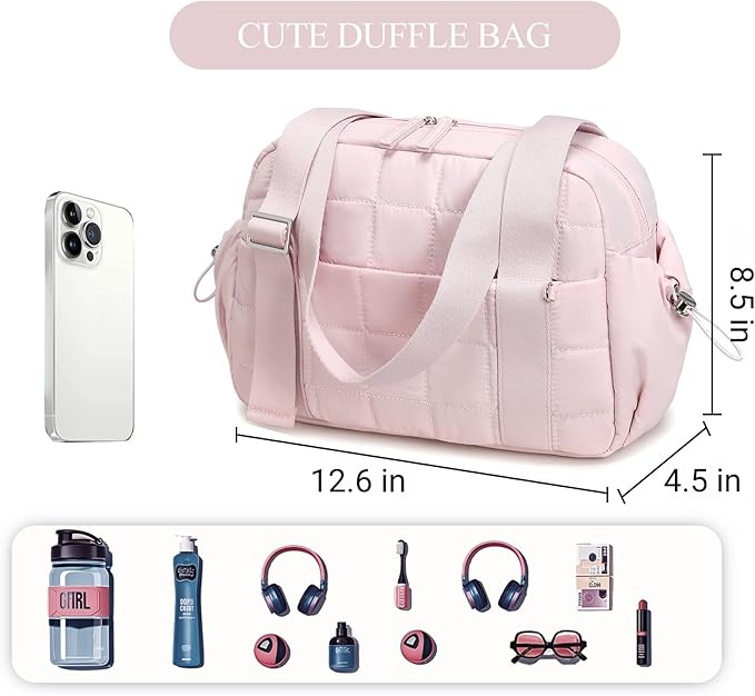 CAMTOP Mini Gym Bag for Women, Small Gym Tote Bag Puffy Quilted Sports Duffel Bag with Wet Compartment and Coin Purse Duffel Bags Dance Yoga Workout Bag for Gifts