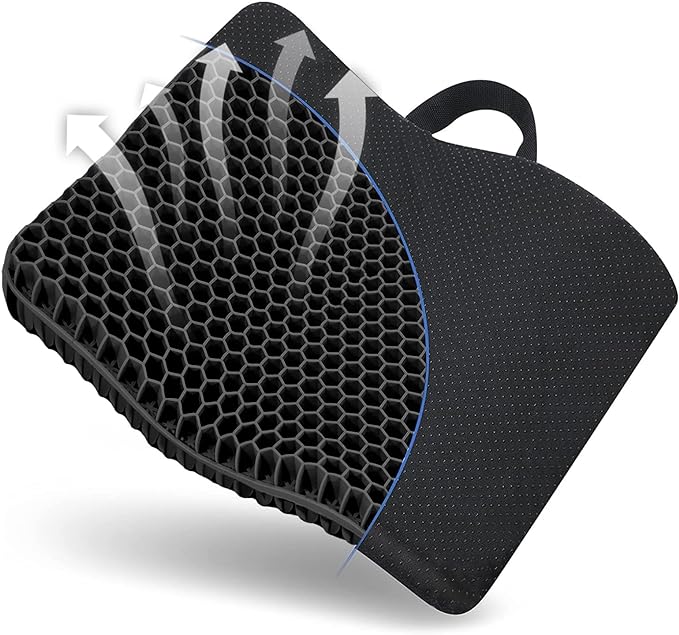 Gel Seat Cushion, for Long Sitting -Double Thick Gel Seat Cushion Breathable Honeycomb Chair Cushion with Non-Slip Cover for Office Chair Car, Wheelchair, Long Trips,Relief Sciatica Pain