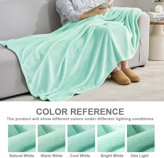 Hansleep Fleece Lake Green Throw Blanket, Super Soft Blanket Flannel Fuzzy Plush Cozy Blanket for All Seasons, Lake Green, Throw 50x60 Inches