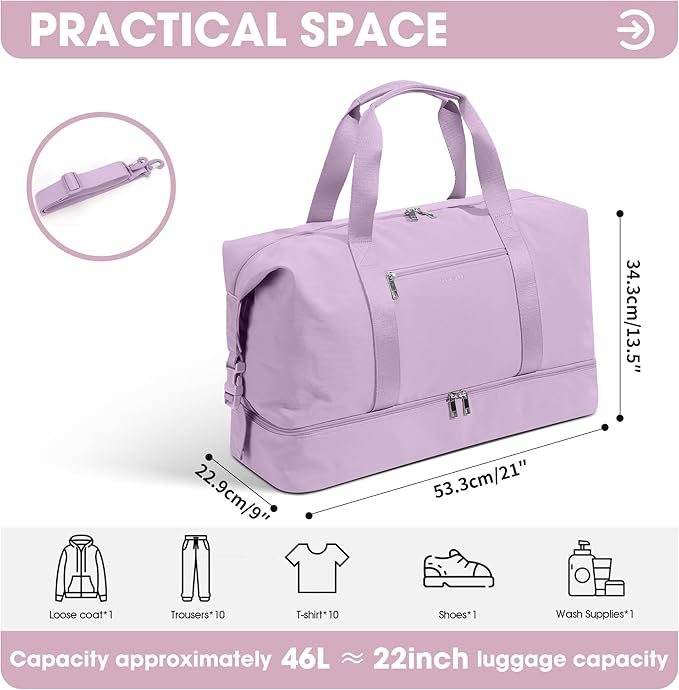 Oeihuivt Weekender Bags for Women - 21 Inch Large Travel Duffel Bag 2-Piece Set with Shoe Compartment, Heavy-Duty Canvas Leather Carry On Overnight Tote