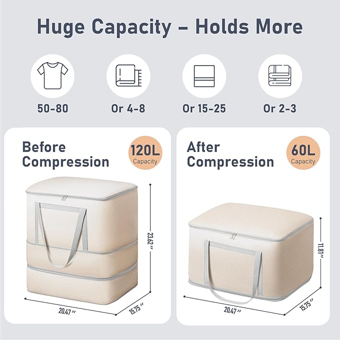 DIMJ Comforter Storage Bag - 120L Large Blanket Storage Compression Bags with Handles, Washable Clothes Storage Totes for Moving Closet, Space Saving Organizer for Bedding Comforter Blanket