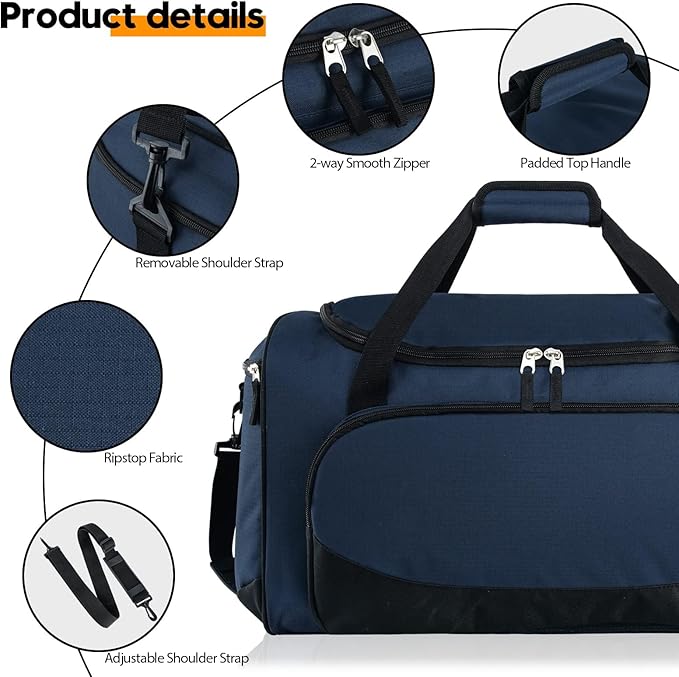 Gym Duffle Bag for Men - 55L Navy Blue Large Duffel Bags for Sports, Workout, Traveling, Durable Heavy Duty Duffel Gear Bag