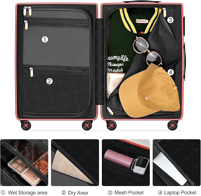 24 Inch Medium Checked Luggage, Hardside Rolling Suitcase with 4 Spinner Wheels & TSA Approved Lock,PC Hard Case Lightweight Carry Luggage for Travel