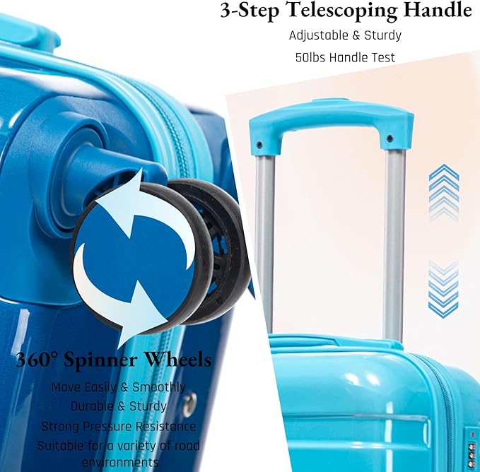 Gradient Blue-Navy Blue Luggage Set 14" & 20" - 2 Piece PC Spinner Wheel Suitcases with Combination Lock, Lightweight Carry On for Business & Vacation
