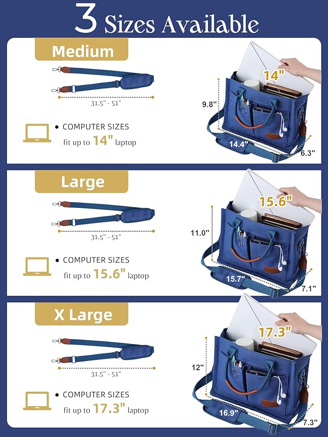 FIORETTO Canvas Tote Bag for Women with Zipper Closure & Individual Compartments for Work College for Teacher & Nurse