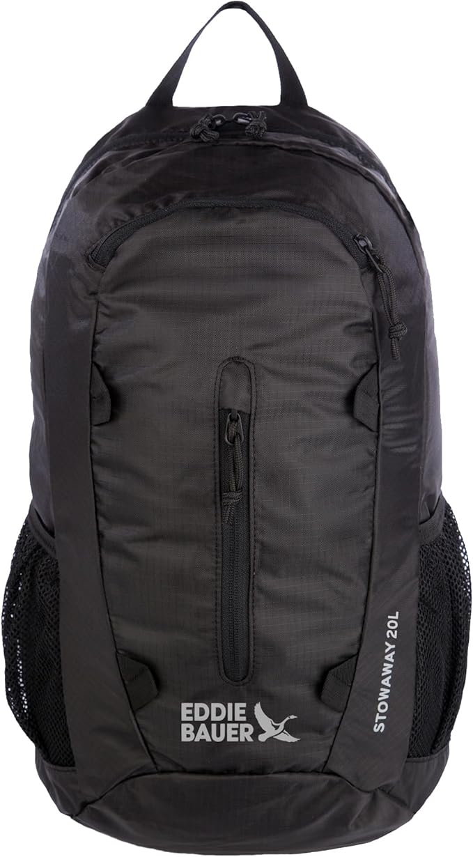 Eddie Bauer Stowaway Packable Backpack | Travel | Outdoor | Lightweight | Foldable | Durable | Ripstop Polyester | 20L - Onyx Black