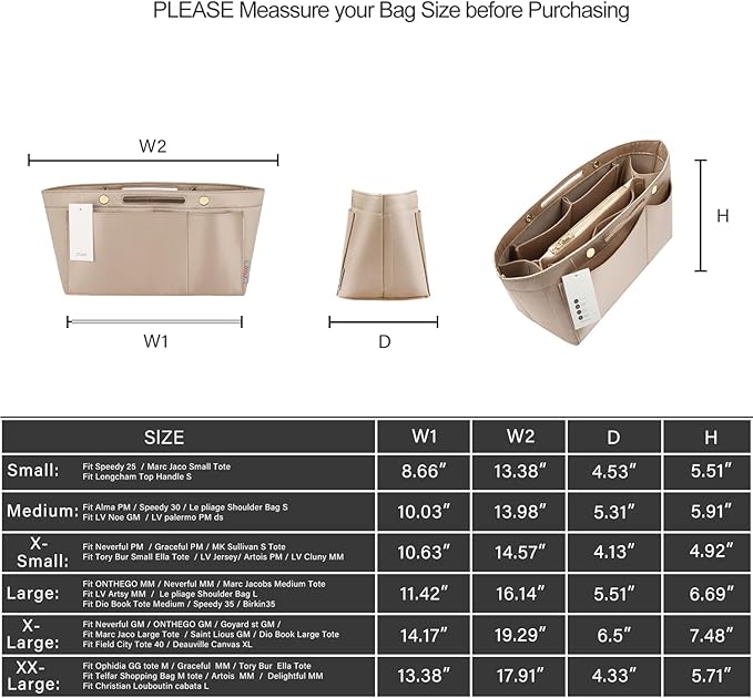ZTUJO Purse Organizer Insert For Handbags, Silky Bag Organizer With 2 Zippers For Speedy Neverful Tote and More (Beige, Medium)