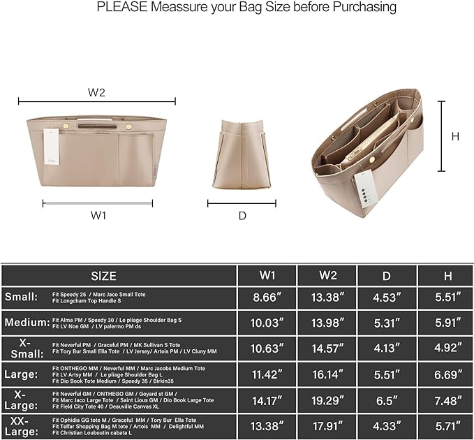 ZTUJO Purse Organizer Insert For Handbags, Silky Bag Organizer With 2 Zippers For Speedy Neverful Tote and More (Beige, XX-Large)