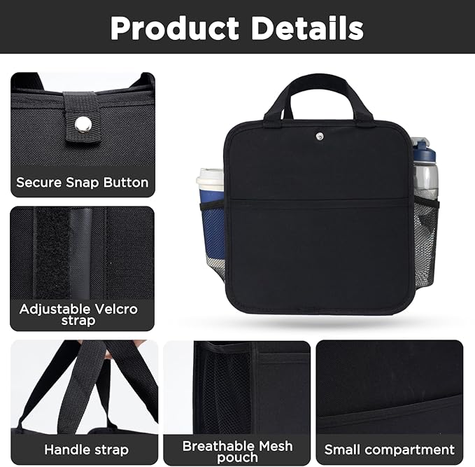 Large Luggage Travel Cup Holder, Oversized Luggage Cup Holder for Suitcase with Big Storage Compartment, Hands-Free Travel Organizer (Black)
