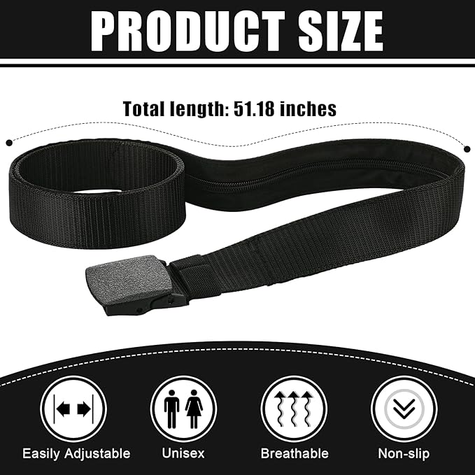 Cozypower 2 Pcs Hidden Money Belt for Travel Hidden Pockets Under Clothes Security Money Wallet Nylon Security Cash Safe Anti Theft Tactical Belt with Pouch