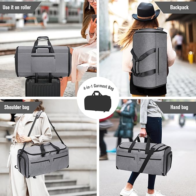 Bukere Carry on Garment Bag for Travel, Convertible Travel Duffel Suit Bag with Backpack Straps, Shoe Compartment, 3 in 1 Weekender Suit Bag for Men Women