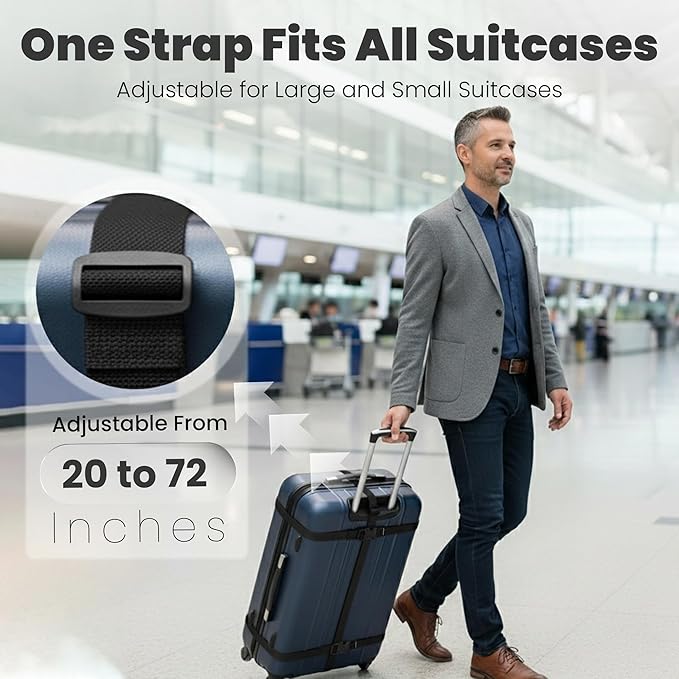 Luggage Straps for Suitcases, Adjustable Travel Suitcase Belts with Buckle Closure, Designed for Carry-On and Checked Luggage, Reusable Travel Accessory, Black - Pack of 2