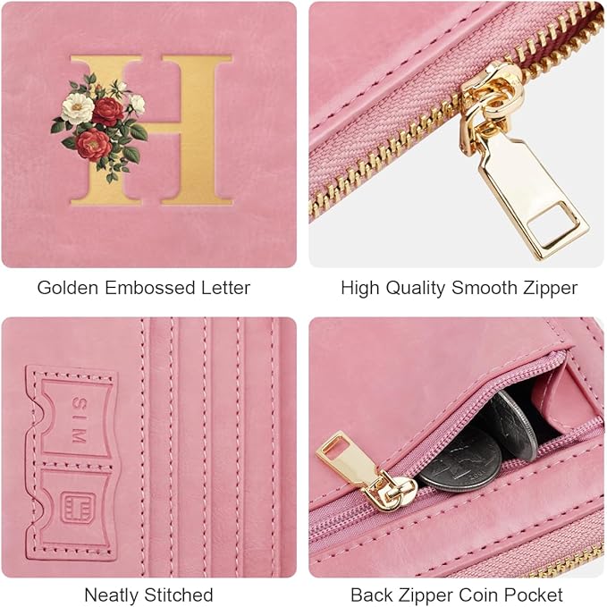 Passport Holder for Travel Personalized Passport Holder Initial Letter Rose Flower RFID Blocking Travel Wallets Credit Cards Holder for Women Men, Pink H