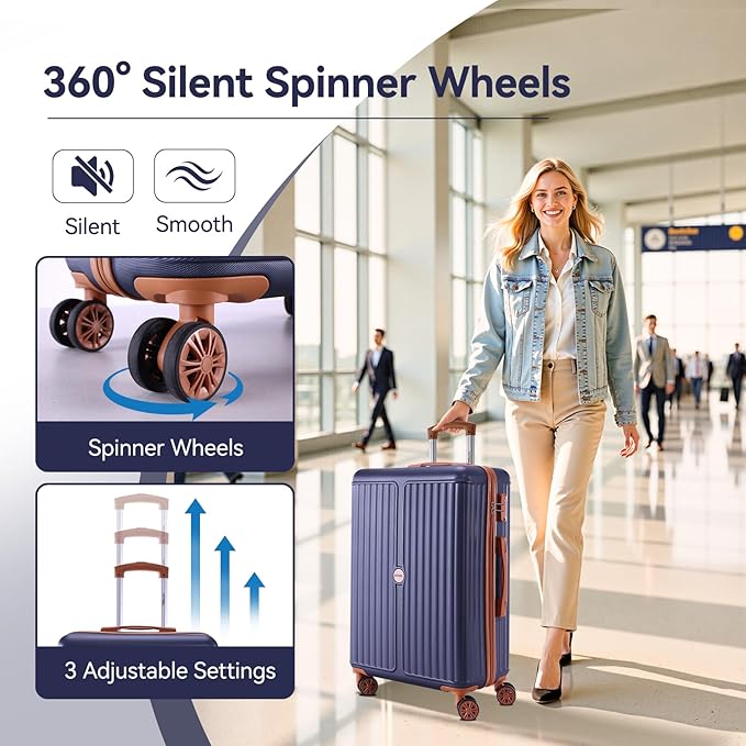 Hoteel Luggage Sets 6 Piece ABS+PC Hardside, 4-Year Warranty, Luggage Set with Spinner Wheels, TSA Lock, Lightweight Carry on Luggage, 16"/20"/24"/28" Suitcase with Duffel & Organizer, Dark Blue