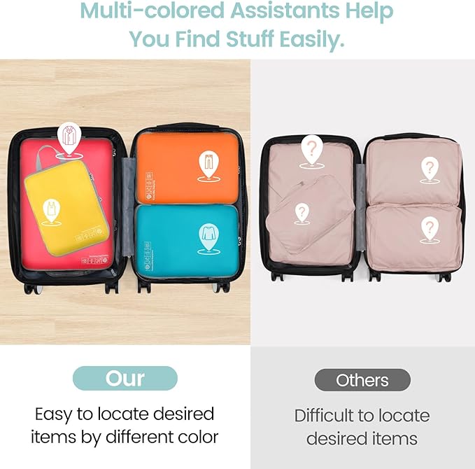 Cambond Compression Packing Cubes for Travel - 4 Piece Expandable Luggage Packing Organizers Bags Set, Lightweight Compression Cubes for Travel Essentials Carry on Suitcases, Multi-color