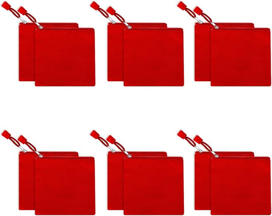 12 Pack DIY Craft Cotton Canvas Bag, Multi-Purpose Cosmetic Bag Makeup Pouches with Zipper Travel Toiletry Bag (XS, Red)