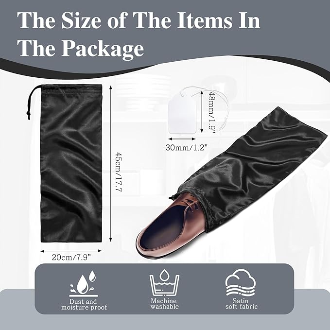Ersmak 6 Pack Shoe Bags for Travel - Satin Shoe Bag with Drawstring - Black Shoe Storage Bags for Protecting Storage Shoes - 17.7 x 7.9 In