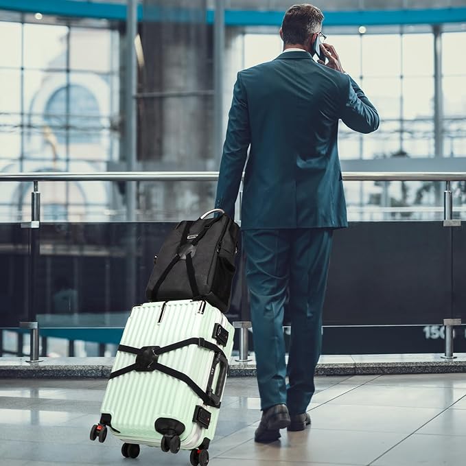 2 Pack Luggage Straps for Suitcases, Adjustable Elastic Travel Belt with Buckles, Secure Carry-On Bags Connect Two Luggage, Suitcase Bungee Straps Suitcase Accessories for Travel & Moving