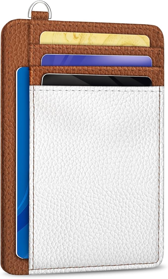 Yonlevres Credit Card Holder Slim Wallet Women, Minimalist RFID Blocking Small Wallet Woman, Front Pocket Travel Thin ID Window PU Leather Mini Organizer Case Purse Gift Girl Ladies White Caramel