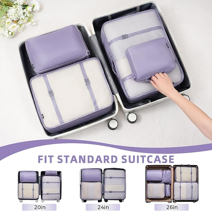 BAGAIL 8 Set Packing Cubes Luggage Packing Organizers for Travel Accessories-Dusty Purple