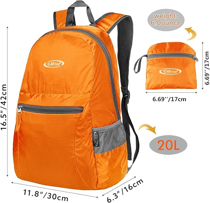 G4Free 20L Lightweight Packable Backpack Travel Hiking Daypack Foldable Backpack for Men Women