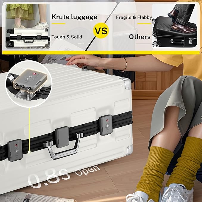 Krute Aluminum Frame Luggage 28 Inch Checked Suitcase with Spinner Wheels TSA Approved No Zipper Hard Shell Luggage PC+ABS Travel Suitcase