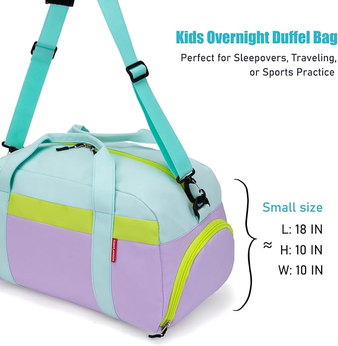 HawLander Kids Duffle Bag for Boys or Girls, Fit Sports Practice, or Overnight Travel Weekend (Light Green)