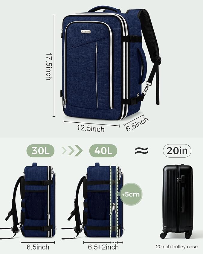 Travel Carry On 17.5" Laptop Expandable Backpack for Men Women, Personal Item Bag Waterproof Airline Approved with USB Charging Hole 3 Packing Cubes, Large Weekender Daypack Business Luggage Suitcase