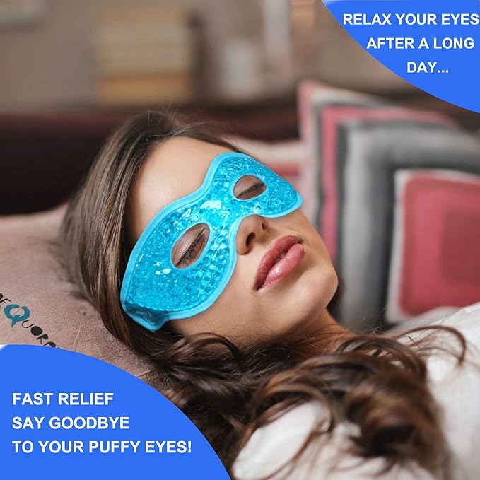2PCS Gel Eye Mask Reusable Cold Therapy Gel Bead Eye Mask for Puffiness/Dark Circles/Eye Bags/Dry Eyes/Headaches/Migraines/Stress Relief (Blue)