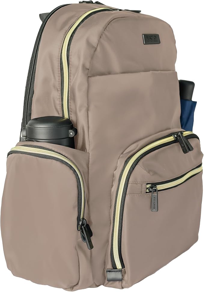 Kenneth Cole REACTION Madison Square Lightweight Hardside Chevron Expandable Spinner Luggage, Taupe, 2-Piece (20" Carry On + Sophie Backpack)