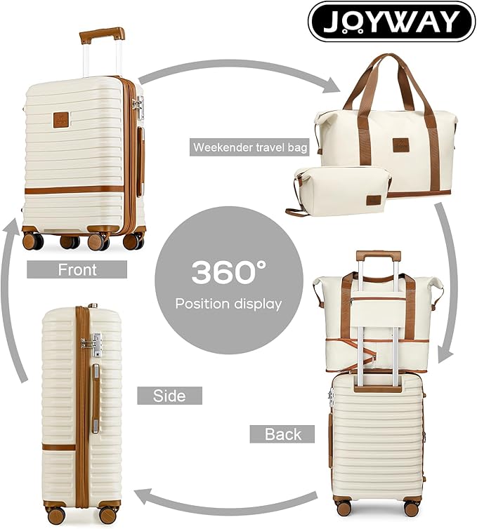 Joyway 28 Inch Large Luggage Hardside Suitcase with Spinner Wheel, Lightweight 3 Piece Suitcase Set with TSA Lock(White)