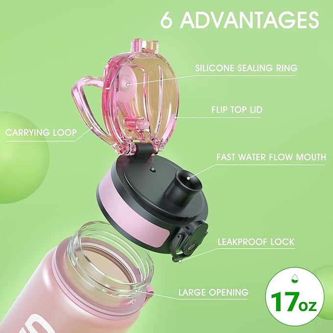 Sahara Sailor Water Bottle, 32/25/17oz Durable and Leakproof Water Bottles Motivational with Time Marker, Tritan, BPA Free, Wide Mouth with Easy Clean Brush for Gym, Travel, School, Office (1 Bottle)