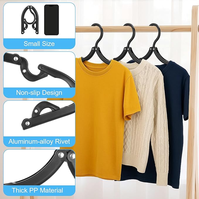 40 Pcs Foldable Hangers, Plastic Travel Hanger Organizer Folding Clothes Drying Rack Portable Traveling Accessories Essentials for Suitcase RV Camping Airplane Cruises Vacation, Black
