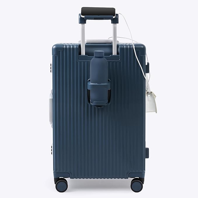 Nobl Travel Zipperless Check In Suitcase - Aluminum Frame, Medium Check In luggage 27x17.5x10.4 Airline Approved by Noble Travel - Polycarbonate Shell - TSA Locks, 360° Spinner Wheels - Midnight Blue