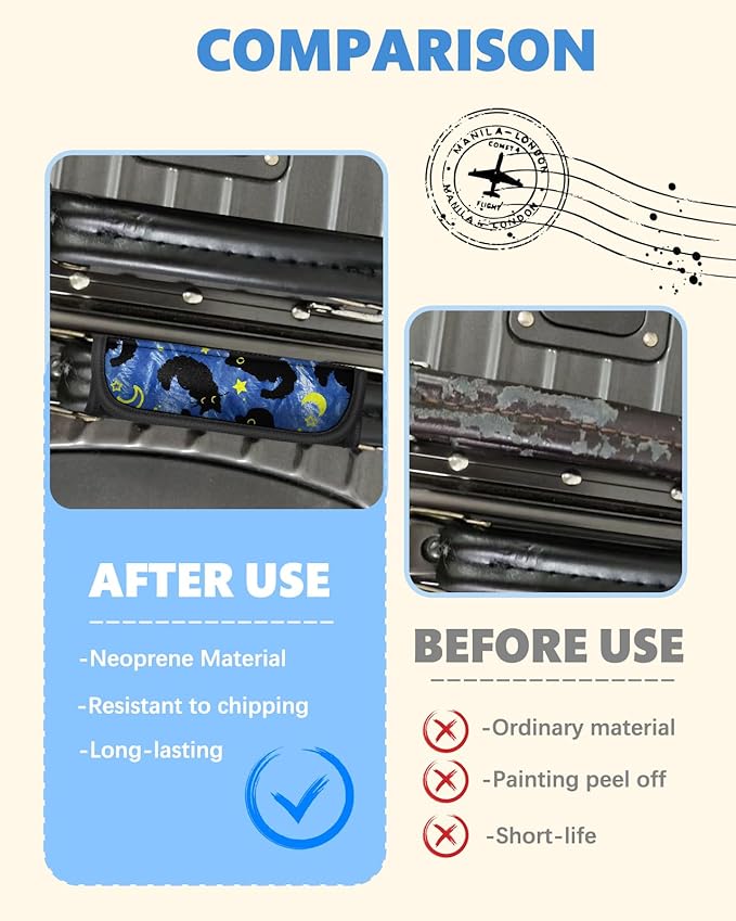 Slohif Luggage Handle Wrap 5Pcs Suitcase Identifier - Bag Strap Cover for Bogg Travel Accessories Easy Identification Bright Marker Sleeve Grips Comfort Neoprene Concealed Tag for Airport Cat