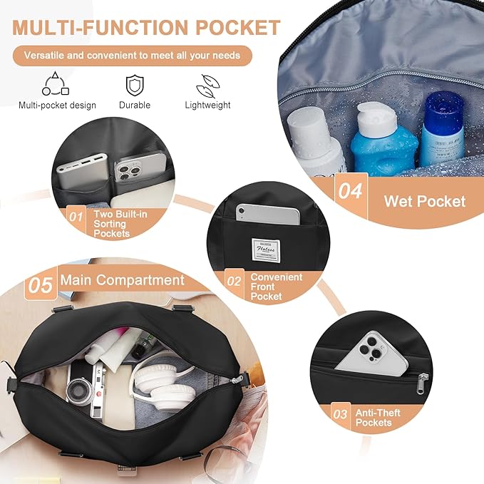 Travel Duffel Bag, Sports Tote Gym Bag, Shoulder Weekender Overnight Bag for Women