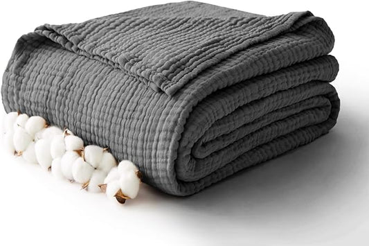 100% Cotton Muslin Blanket Twin 66" x 90", Breathable and Lightweight Cotton Twin Blankets for Couch, Soft Cooling Summer Gauze Blanket for Adults All Season, Charcoal Grey