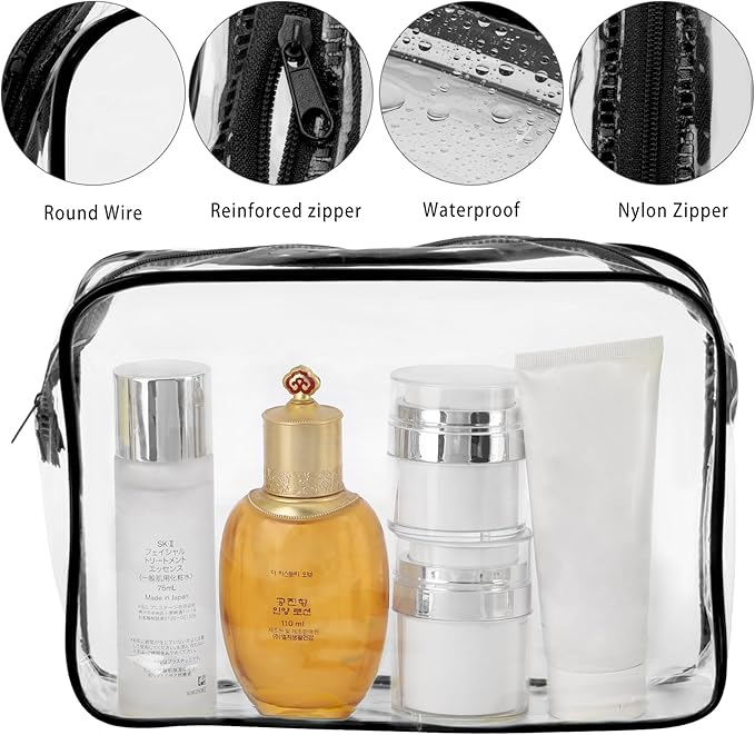Tbestmax 10 Pack Clear Cosmetic Bags Makeup Bags Portable Waterproof TSA Approved Travel Toiletry Bags Large Organizer Black, 9.8" x 7.1" x 2.4"
