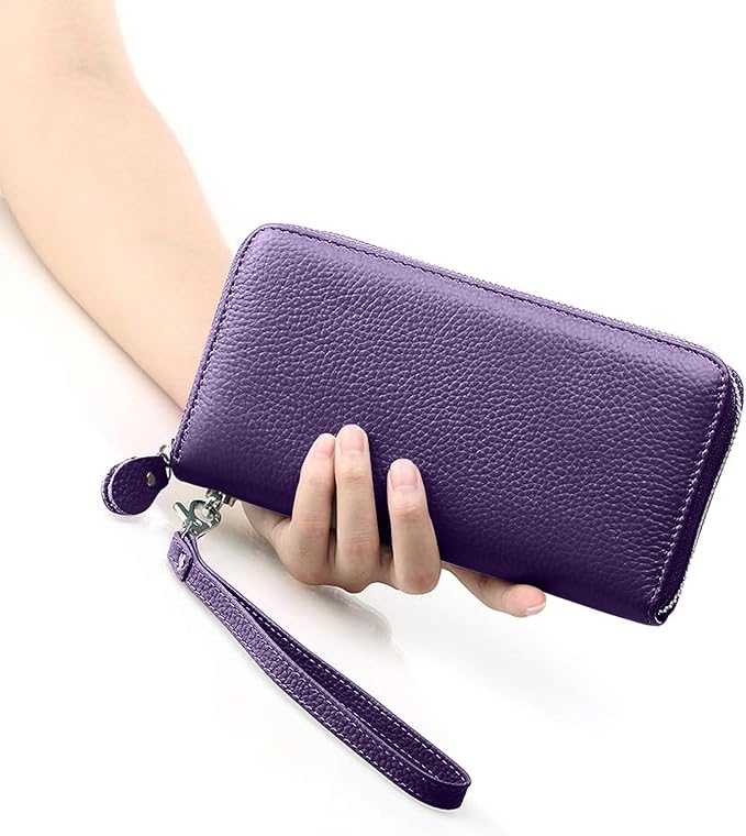 Moflycom Womens Wallet RFID Blocking Genuine Leather Zip Around Wallet Clutch Wristlet Travel Long Purse for Women