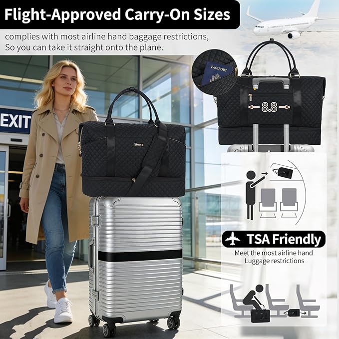 Weekender Bag, Large Travel Duffel Bag for Women, Carry on Overnight Bag with Shoe Compartment and Toiletry Bags