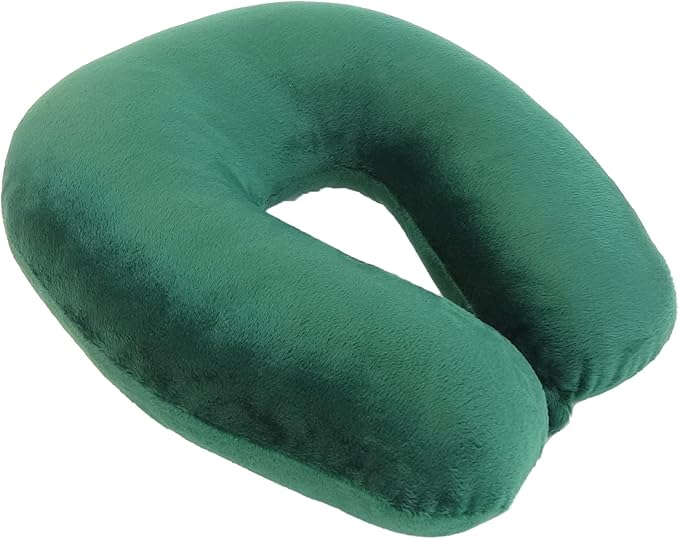 Adult Cozy Soft Microfiber Neck Pillow for Travel – Compact, Machine Washable - Perfect for Airplane, Car, or Home Use - Filled and Finished in The USA – Green
