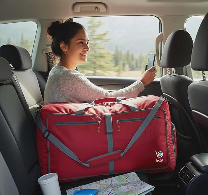 Bago Large Duffle Bag for Travel Women & Men. Durable Lightweight Foldable Travel Duffel Bags For Traveling Women. 80L Duffle Bags For Overnight Bag With Shoe Compartment Collapsible Weekender duffel