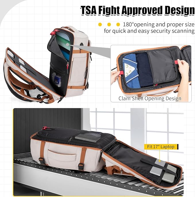 42L Travel Backpack with 4 Packing Cubes, TSA Friendly Flight Approved Carry-On Bag, Water-Resistant Weekender Business Backpack for Men Women, Fits 17.3" Laptop
