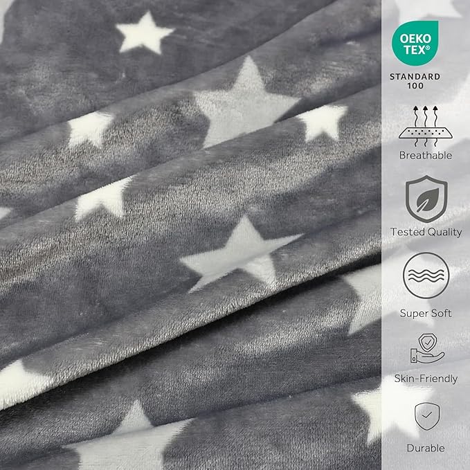 3-in-1 Kids Travel Pillow and Blanket Set - 40x60 Inches Soft Grey Star Design | Travel Blanket Airplane Compact with Bag | Ideal for Travel, Camping, Car Rides & Home Decor