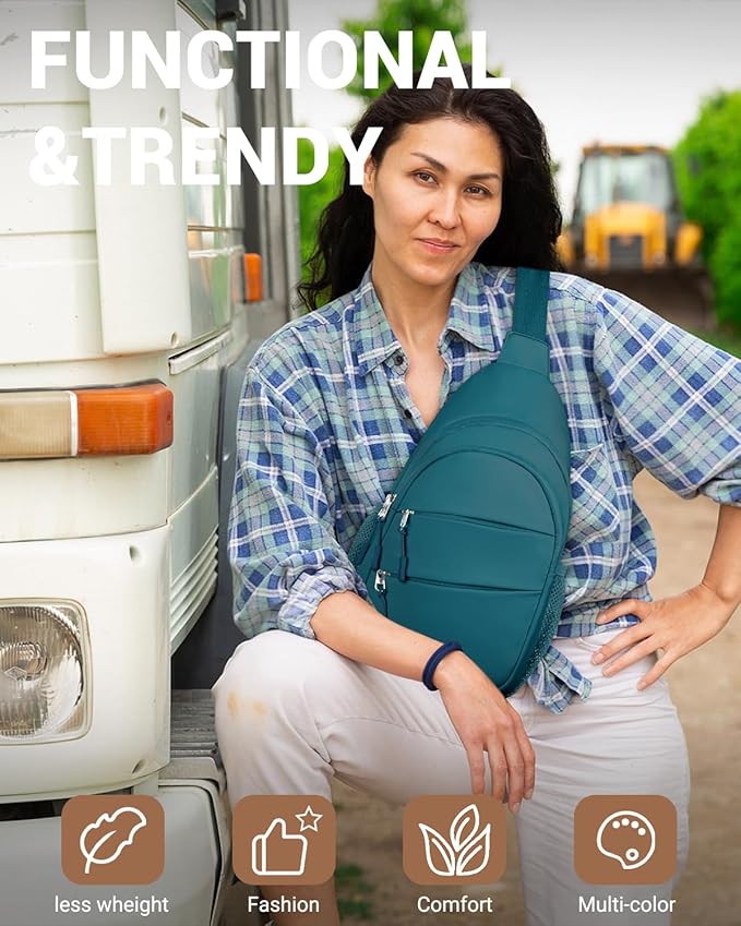Tuwubi Crossbody Bags for Women, Sling Bag for Men, Small Hiking Backpack Anti Theft Lightweight for Outdoors Travel （L, Teal Blue）