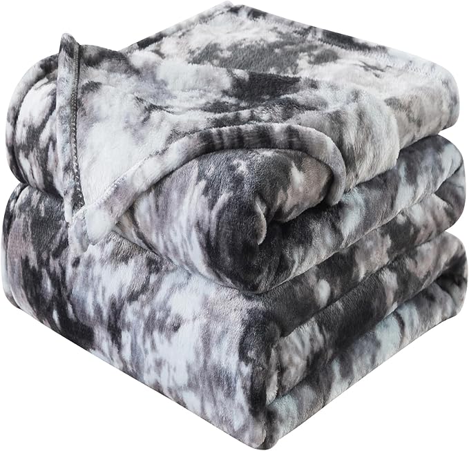 Fuzzy Blanket Twin Size - Tie Dye Grey, Soft and Comfy, Plush and Furry Faux Fur, Reversible Queen Blankets for Twin/Twin XL Extra Long Bed, 66x90 Inches,Tie Dye Grey